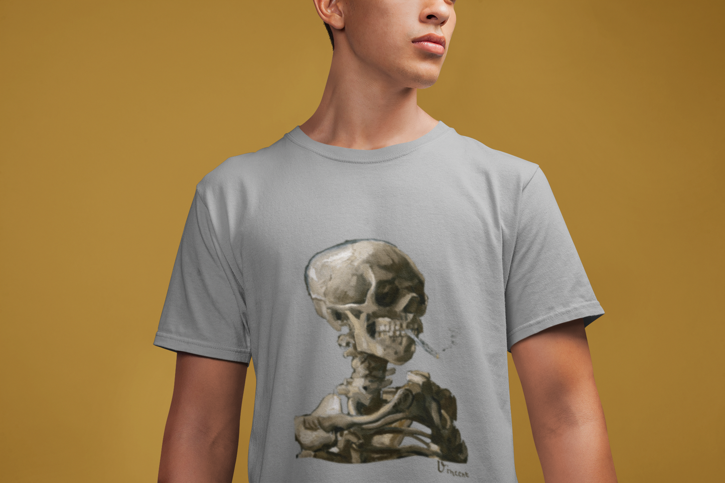 Van Gogh - Skull with Burning Cigarette Artistic T Shirt, Signature Series