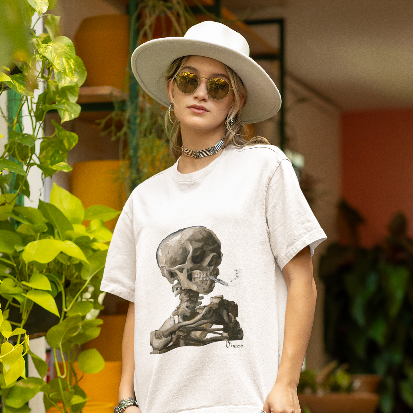 Van Gogh - Skull with Burning Cigarette Artistic T Shirt, Signature Series